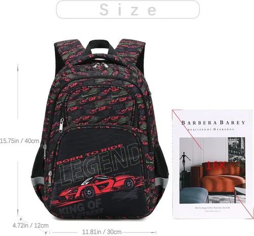 Vista 3 de abshoo Mochila infantil para niñas, escuela primaria y jardín de infantes, bonita mochila escolar, negro, (car black), Mediana, Lindo