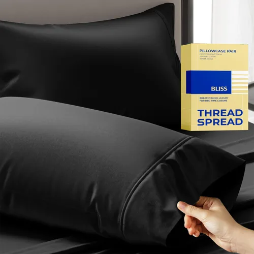 Vista 8 de Thread Spread Juego de 2 fundas de almohada 100 % de algodón egipcio, de la serie 600 Bliss, fundas de almohada de lujo de la serie 600