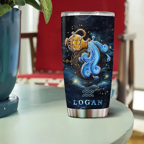 Vista 4 de Regalos personalizados de acuario para hombres, taza de café de acero inoxidable de 20 onzas, constelación del zodiaco, astrología, regalo