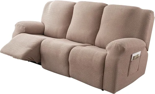 Vista 12 de Genina Funda para Silla Reclinable, Fundas Elásticas para Sillas Reclinables, Fundas para Sofá Reclinable con Rayas Jacquard, Fundas para Sofá