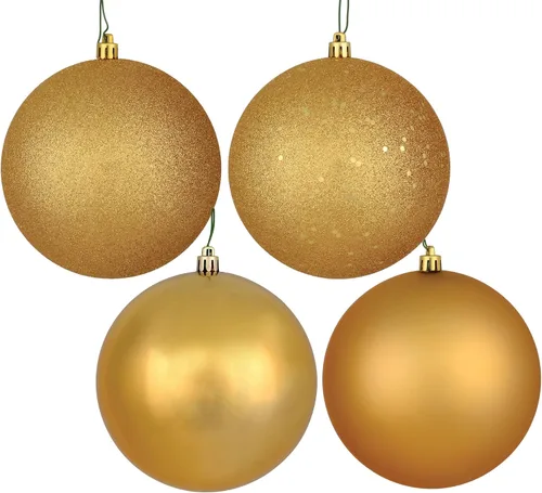 Vista 33 de Vickerman Adorno de bola de oro antiguo de 6 pulgadas con 4 acabados, 4 por caja