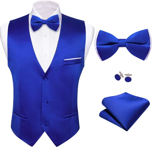 Vista 10 de Barry.Wang Chaleco de traje para hombre, conjunto de corbatín, chaleco A-02-rosa claro