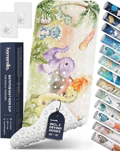 Vista 11 de Homerella - Alfombrilla de baño antideslizante y antideslizante para niños, 40 x 16 pulgadas, sin BPA, incluye 2 ganchos, tapete de ducha lavable
