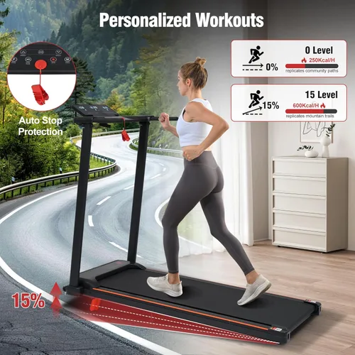 Vista 3 de Merax Cinta de correr con 8% de inclinación, cintas de correr plegables de 3.0 HP para el hogar, almohadilla para caminar de 10 MPH con barra