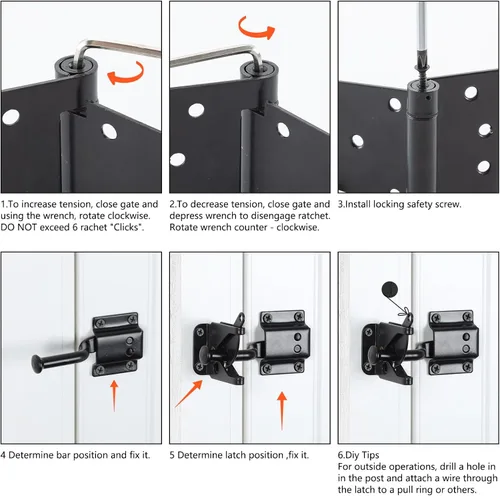 Vista 6 de HOME MASTER HARDWARE Kit de puerta de cierre automático, bisagras en T de resorte de 3.5 pulgadas, paquete de 2 + pestillo de puerta autoajustable