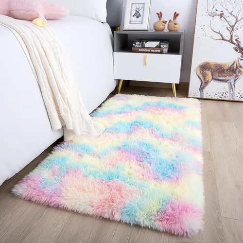 Vista 129 de Noahas Alfombras de Área Grandes y Esponjosas de 5x8 pies para Sala de Estar y Dormitorio, Alfombra Gruesa de Pelo Largo Beige y Blanca, Alfombra