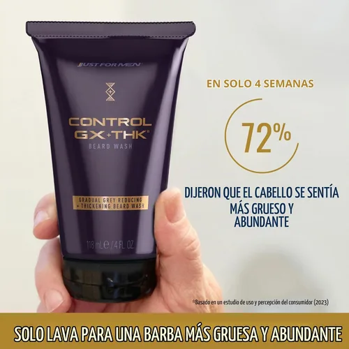 Vista 3 de Just for Men Control GX + THK - Jabón de barba engrosante con reducción de canas, queratina alfa ayuda al crecimiento de la barba, espesa el cabello