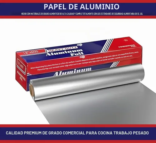 Vista 3 de Papel de aluminio resistente de 18 pulgadas x 500 pies, grado comercial para la industria de servicios de alimentos, papel aluminio plateado