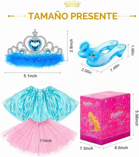 Vista 8 de Ropa de princesa para niñas pequeñas, juego de simulación y disfraz para niñas pequeñas de 3 a 6 años Rosa Azul