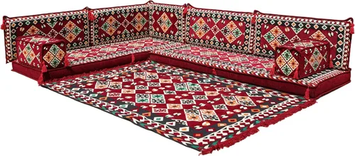 Vista 35 de arabicsofa Juego de asientos Jalsa en forma de L – Majlis árabe hecho a mano con almohadas de respaldo