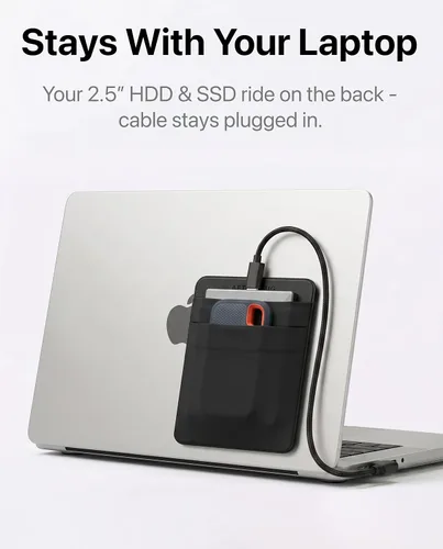 Vista 3 de Soporte para SSD y disco duro de 2 bolsillos para laptop, adhesivo reutilizable, funda de bolsillo adhesiva para SSD portátil externo, disco duro