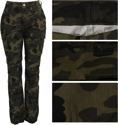 Vista 5 de Pantalones de senderismo tipo cargo para mujer, pantalones de camuflaje ajustados, casuales, para exteriores, pantalones deportivos con bolsillos