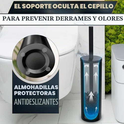 Vista 5 de Juego de escobilla y soporte de inodoro negro, cepillo limpiador de inodoro