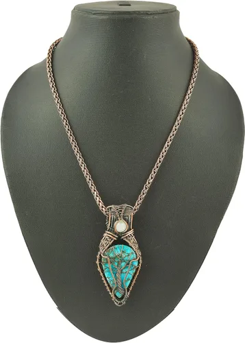 Vista 33 de Impresionante collar con colgante de árbol de la vida de cobre con piedras preciosas hechas a mano y cadena de 20 pulgadas, perfecto
