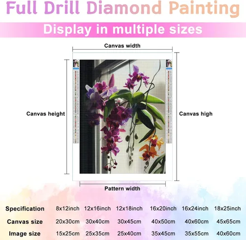 Vista 2 de Kits de pintura de diamantes para adultos, arte de flores, diamantes, orquídeas, bricolaje, 5D, taladro redondo completo, diamantes de imitación
