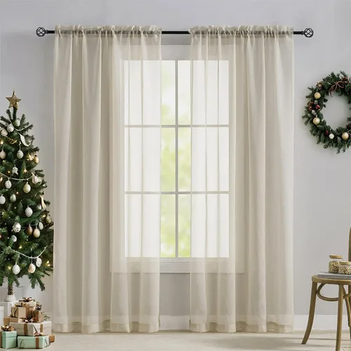 Vista 9 de Home Brilliant Cortinas traslúcidas para sala de estar de 45 pulgadas de largo, paneles de ventana pequeños para dormitorio, cortinas cortas