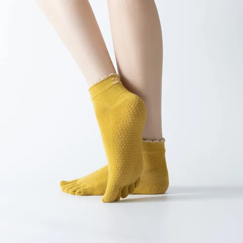 Vista 26 de Calcetines de yoga con dedos de pilates con empuñaduras para mujer, antideslizantes, acolchados, florales, calcetines tobilleros para baile de ballet