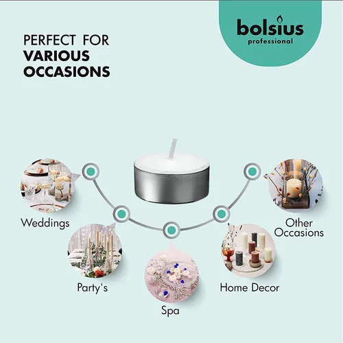 Vista 6 de BOLSIUS Bullk - Velas de té – 200 unidades, velas de té de larga duración sin perfume con mechas de algodón y 4 horas de combustión – Velas de cera