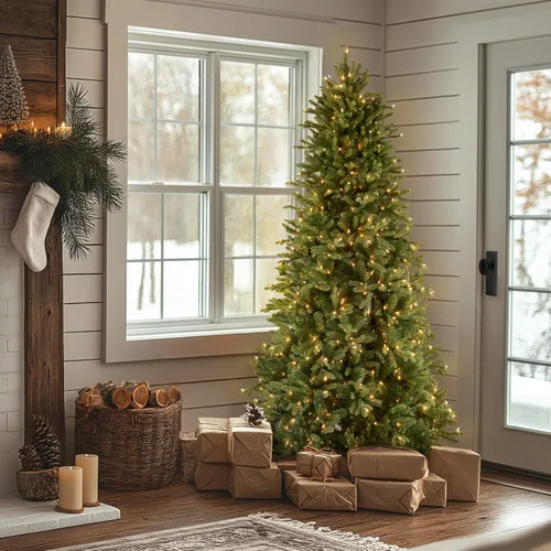 Vista 2 de Árbol de Navidad, abeto de aspecto real, con bisagras, con 1200 luces claras, de National Tree 500 luces transparentes, 1,462 puntas, incluye