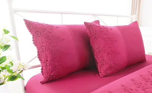 Vista 12 de Juego de 2 fundas de almohada con encaje blanco con flores 3D de aspecto retro noble y lujoso elegante, 100% algodón, tamaño estándar Flor 3D