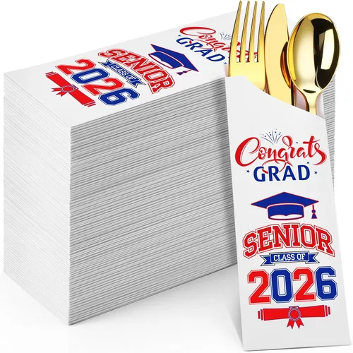 Vista 12 de Ireer 100 bolsas de papel para cubiertos de papel, fundas para utensilios de cocina para fiesta de graduación, decoración de mesa de centro de mesa