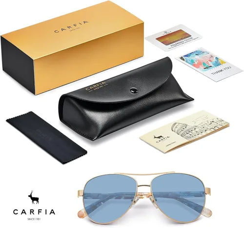 Vista 64 de CARFIA Gafas de sol polarizadas para mujer, protección UV, brazos de acetato, marco de metal, sombras para mujer, CA3216