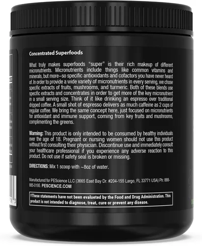 Vista 6 de PEScience Greens Powder Superfood con clorofila natural, polvo de hongos Reishi y cola de pavo, col rizada liofilizada, espinacas, brotes