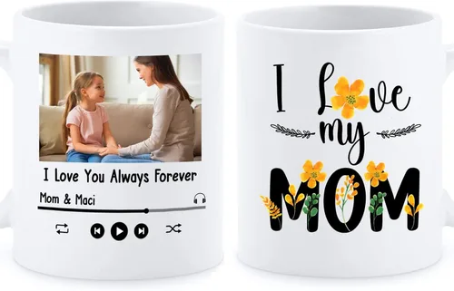 Vista 14 de Taza de café con nombre personalizado "Best Mom Ever", regalos para cumpleaños, regalos de niños, taza de café floral personalizada, regalo