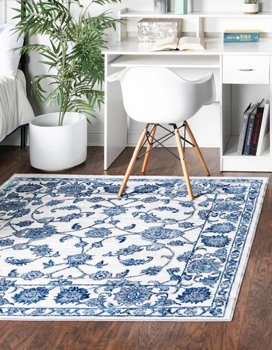 Vista 35 de Unique Loom Boston Collection - Alfombra rectangular de 2 x 3 pies y 1 pulgada, color azul y marfil