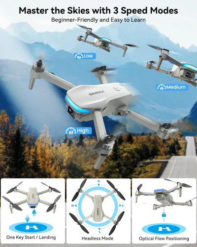 Vista 11 de SIMREX Drone FPV 4K con motor sin escobillas para principiantes y adolescentes, vuelo de 40 minutos, posicionamiento de flujo óptico, control