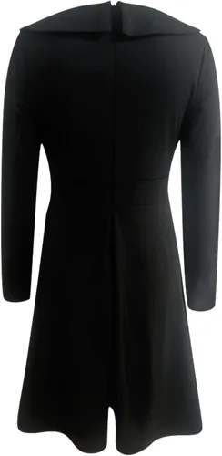 Vista 5 de Ropa de otoño para mujer, estilo retro, de manga larga, cuello redondo, color sólido, cintura con lunares