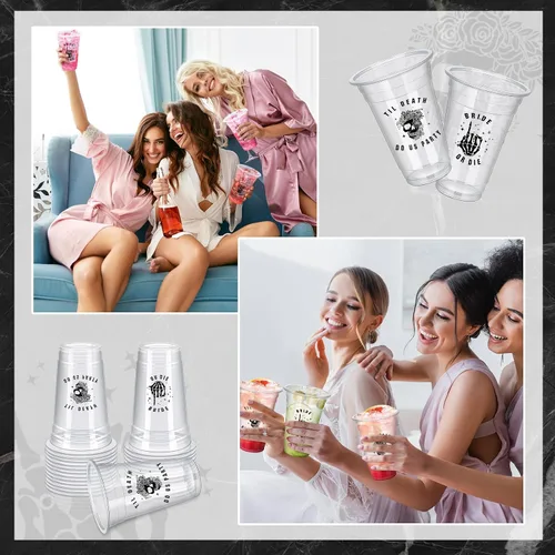 Vista 4 de Norme 24 vasos de plástico transparente de 17 onzas para despedida de soltera Till Death Do Us, decoraciones de despedida de soltera, vasos