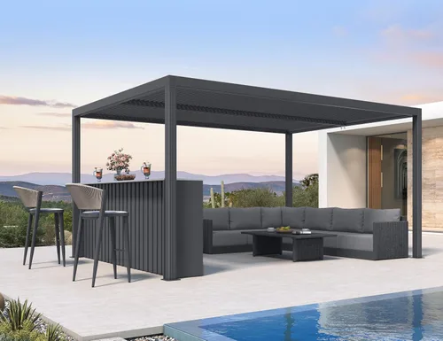 Vista 43 de PURPLE LEAF - Pérgola con listones de 10 x 12 pies, sistema de drenaje 94AS para patio, color gris Premium All-Aluminum Rustproof Build, Modern