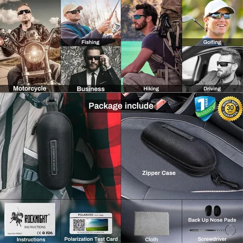 Vista 6 de ROCKNIGHT - Lentes de sol HD polarizados con protección UV400 y marco ultraligero Al-Mg para conducción, golf, pesca y actividades al aire libre