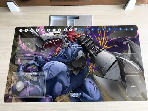 Vista 3 de DTCG Duel Playmat Digimon Metal Greymon Anime Trading Card Game Mat Pad con zonas + bolsa gratis