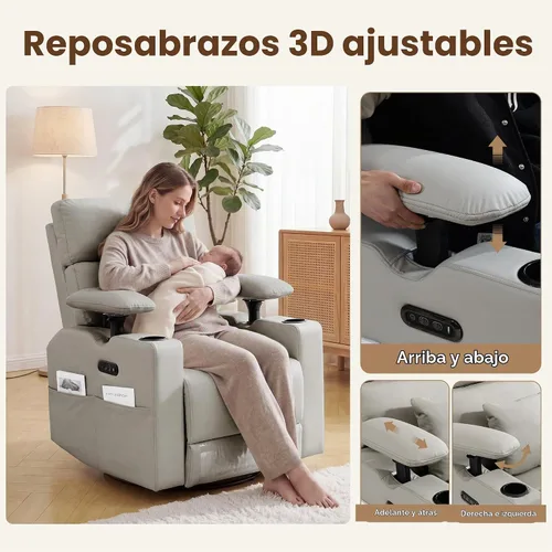 Vista 7 de FiveWillowise Silla mecedora eléctrica para guardería con reposabrazos Gris claro