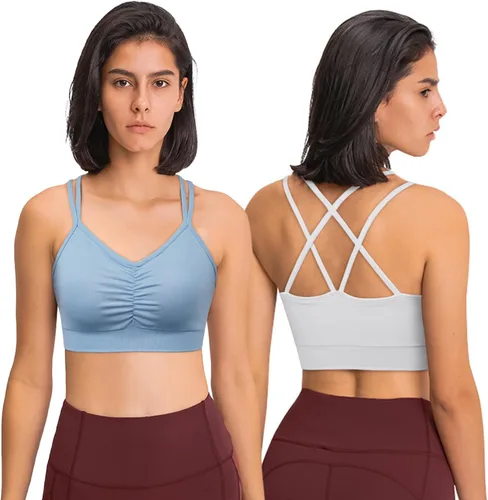 Vista 2 de Brasier deportivo con espalda cruzada para mujer, con tirantes acolchados y cruzados, para yoga, entrenamiento, fitness, tallas S-2XL