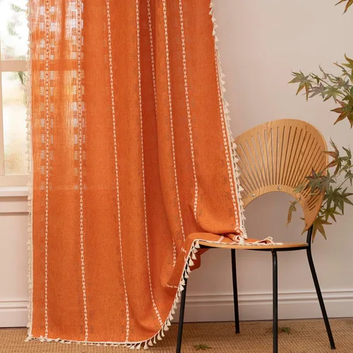 Vista 31 de Deeprove Cortina Boho de 96 pulgadas de largo para sala de estar, dormitorio, guardería, lino café semi-transparente transpirable de 96 pulgadas