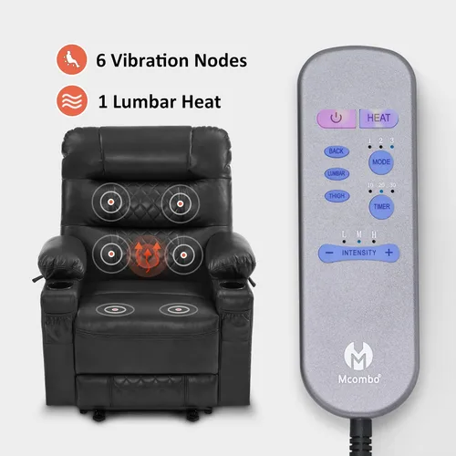 Vista 6 de MCombo PR621 Silla reclinable eléctrica de gravedad cero con calor y masaje PR621 (negro) Gravedad cero de 155°, puertos de carga USB y tipo C