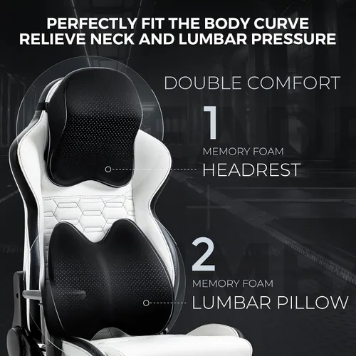 Vista 3 de Aodrova Silla de juegos con reposacabezas biónico y almohada lumbar, silla ergonómica de piel sintética estilo carreras con reposapiés para adultos