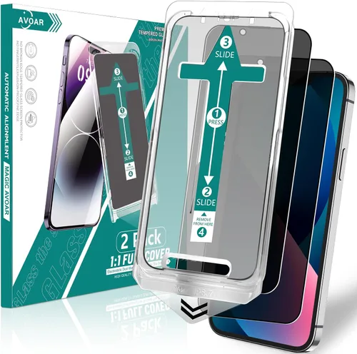 Vista 7 de Paquete de 2 protectores de pantalla de privacidad para iPhone 14 Pro Max, [kit de alineación automática] Vidrio templado de pantalla completa