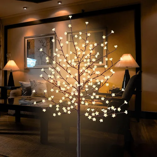 Vista 3 de FUCHSUN - Luz de árbol de cerezo de 6 pies, 200 luces LED, árbol artificial con 8 modos de iluminación para decoración del hogar, interior y Blanco