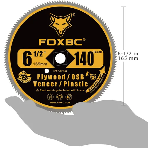 Vista 5 de FOXBC Hoja de sierra circular de 6-1/2 pulgadas con 140 dientes para cortar madera contrachapada, OSB, plástico y madera de chapa con mandril