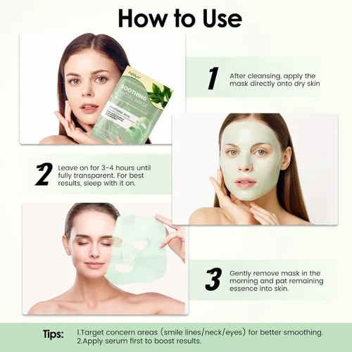 Vista 5 de Ashlyn Mascarilla facial de colágeno calmante de té verde, mascarilla hidratante nocturna con ácido hialurónico y colágeno para pieles sensibles