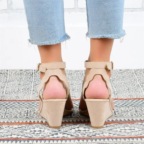 Vista 5 de Sandalias sintéticas de plataforma para mujer, con hebilla y correa al tobillo, sandalias de plataforma para mujer, A1-oro, 4.5-10
