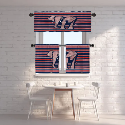 Vista 7 de Shrahala Cortinas republicanas de elefante americano para ventanas de cocina, paneles de cortina de ventana de poliéster multicapa con rayas rojas