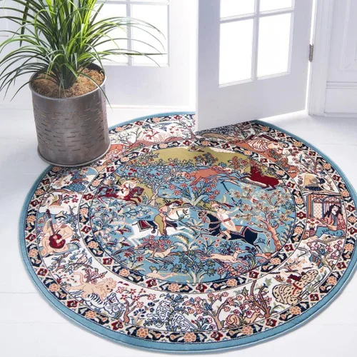 Vista 10 de Unique Loom Narenj Collection - Alfombra de área Birmingham (octágono de 5 pies 1 pulgada, azul/borgoña)