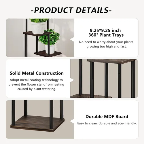 Vista 5 de AZERPIAN Soporte para plantas de 4 niveles para interiores, estante de flores de metal para múltiples plantas, soportes altos de esquina para flores