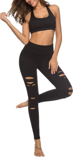 Vista 6 de DIBAOLONG - Pantalones de yoga de cintura alta para mujer, para control de abdomen rasgado, para correr, yoga, Leggings entallados