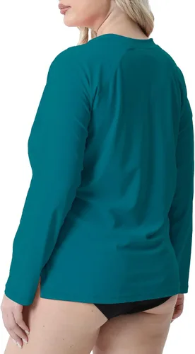 Vista 2 de Halcurt Camiseta de natación de manga larga para mujer talla grande ajuste holgado Upf50 con protección solar